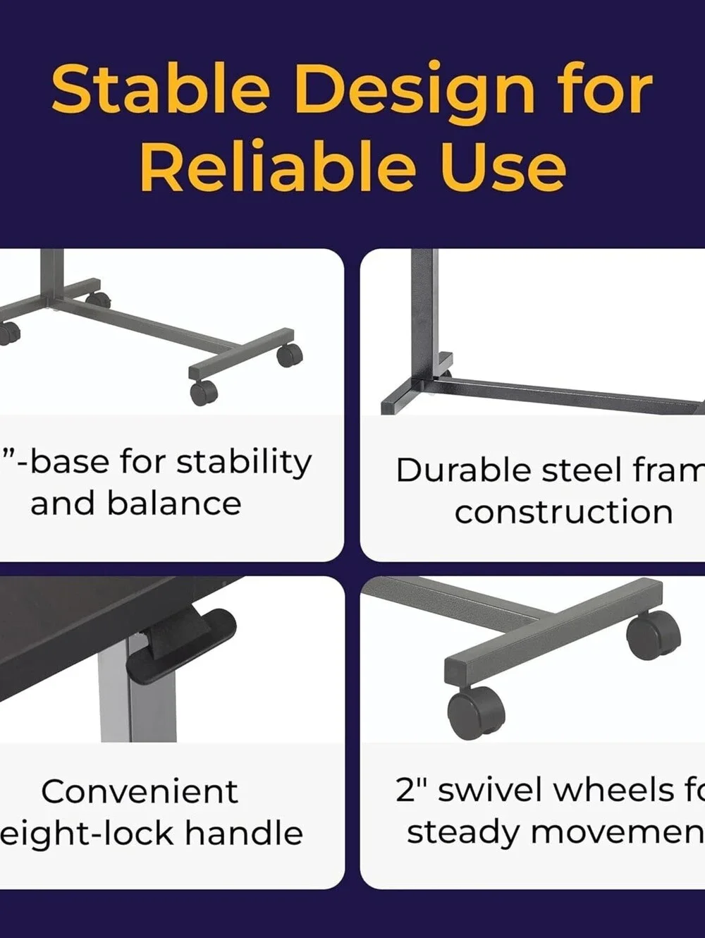 Drive Medical Overbed Table with Wheels - Silver Vein